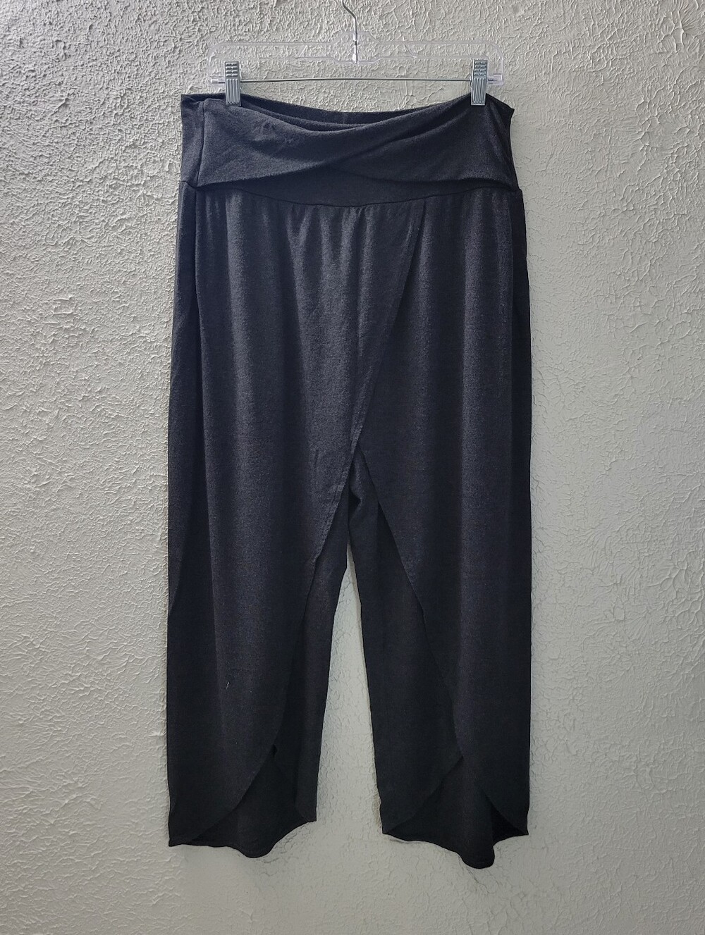 Athleta Sz L Yoga Release Pant Gray Open Front Flowy Loose Boho Womens Pants